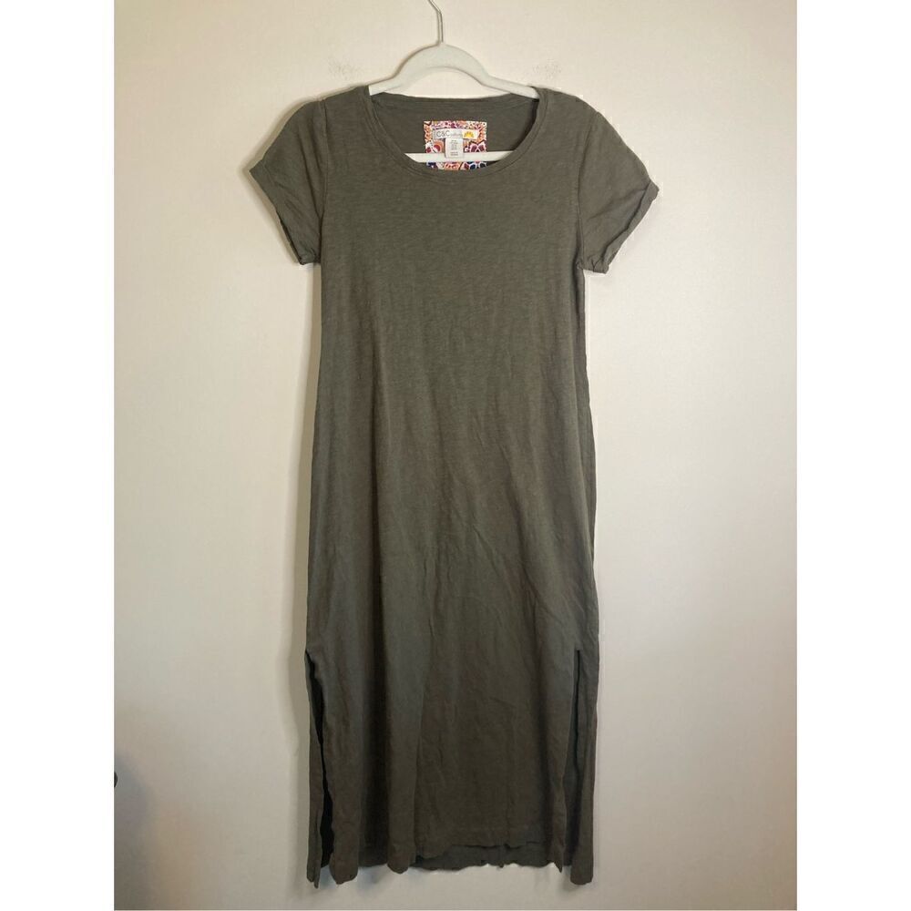 C&C California Women’s Medium T Shirt Maxi Dress Green Slits